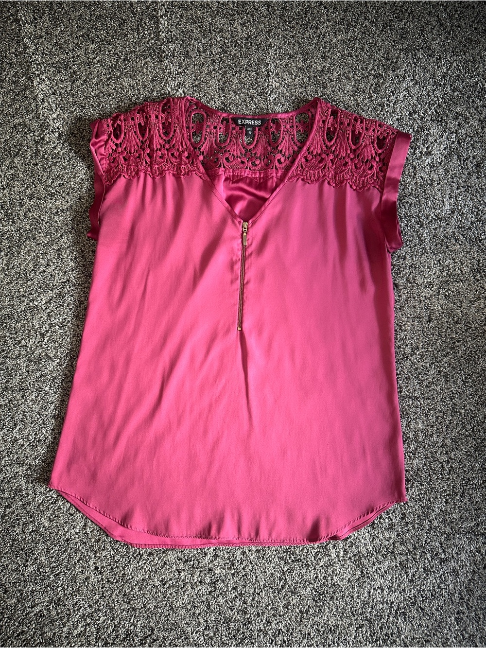 Express Pink Lace Yoke Zip-Front Camisole
